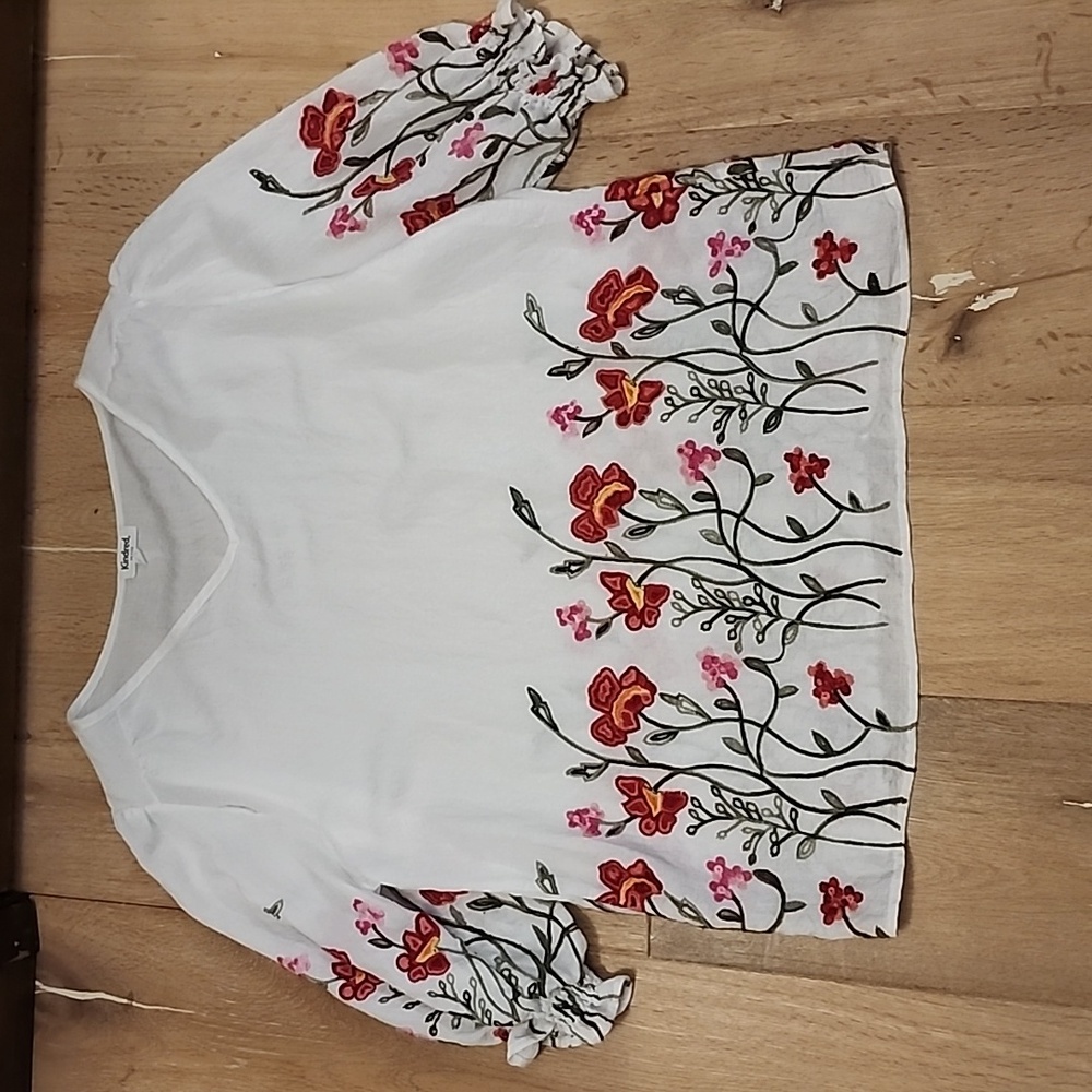 Anthropologie Kindred floral embroidered blouse white M P